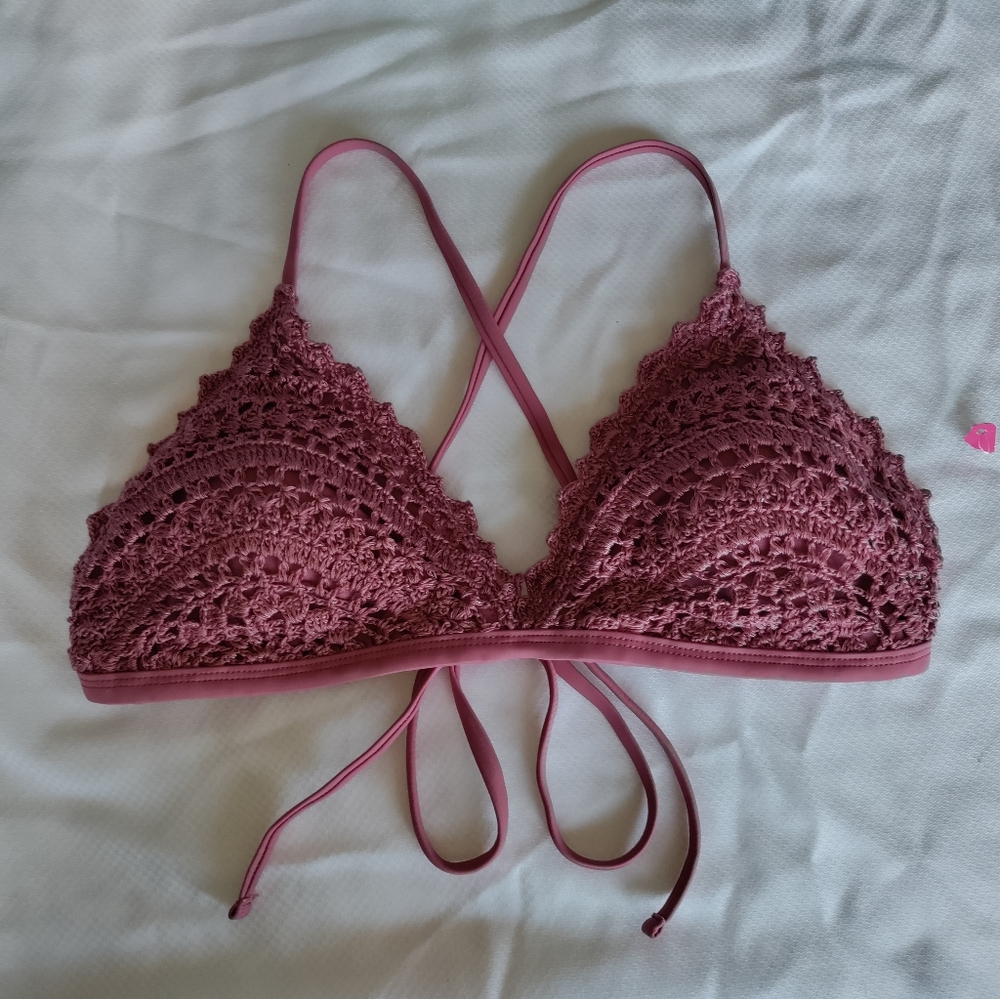 🆕Xhilaration | Crocheted String Bikini Top Mauve Women's  Size XL